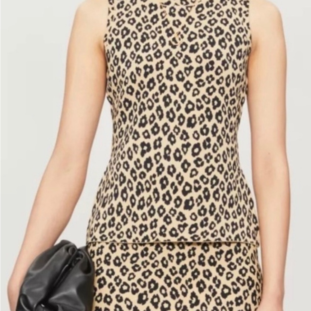 NWT THEORY Black glossed leopard skirt set size S/P